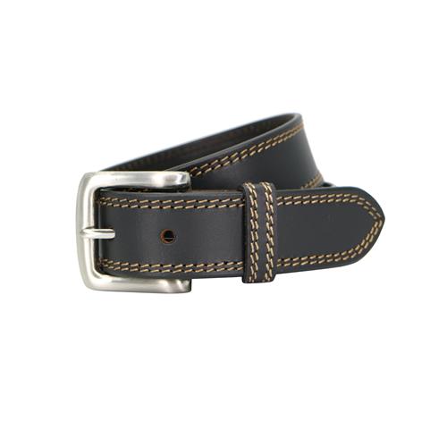Men's Leather Belt - Black - Double Stitch