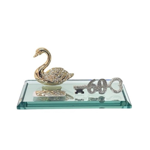 60th Key Swan Diamante on Mirror Base - Gold