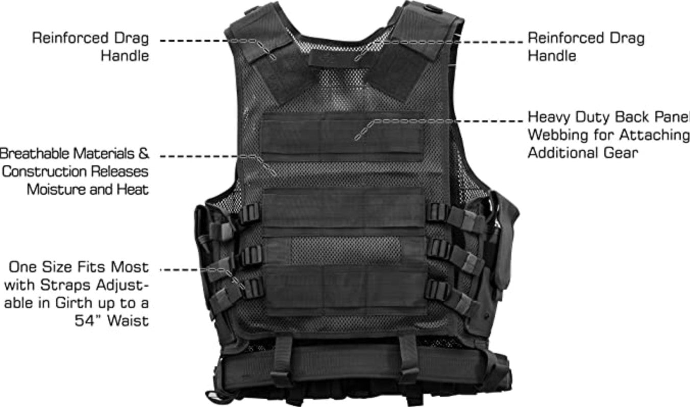 Tactical Utility Vest with Zip - Black