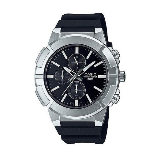 Casio Men's Chronograph - Stainless Steel Case & Black Silicone Band