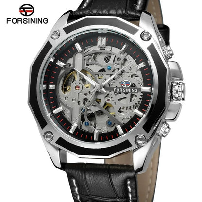 Men's Automatic Watch - Black Leather Band - FORSINING