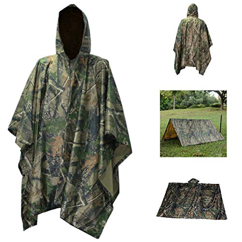Multifunctional Camouflage Hooded Waterproof Poncho - Rainproof for Camp / Hiking