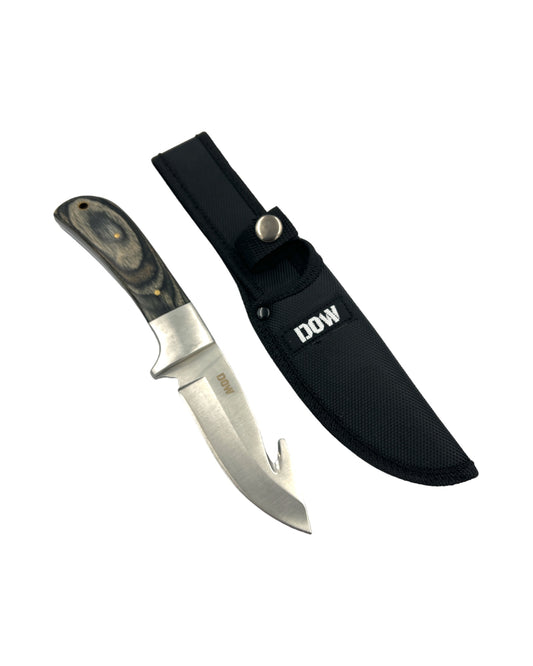 DOW Fixed Blade Knife with Black Pakka Wood Handle - Hook Blade