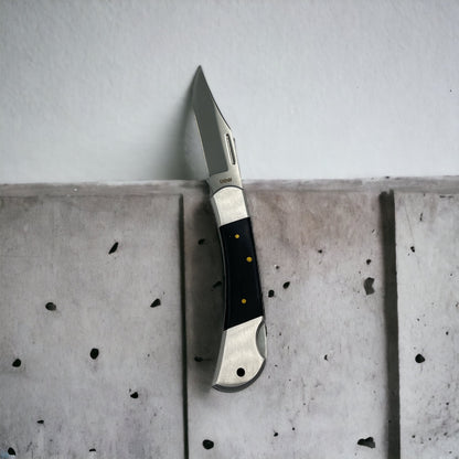 Folding Pocket Knife - Satin Blade, Black Pakkawood Handle - 8cm (3inch) Blade