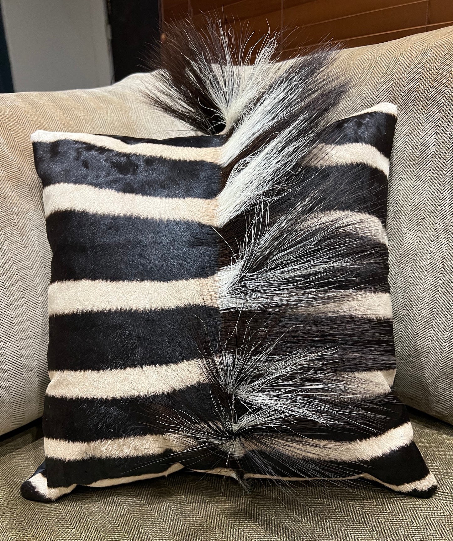 Genuine Zebra Skin Scatter Cushion with Stuffing - 42cm x 42cm - A