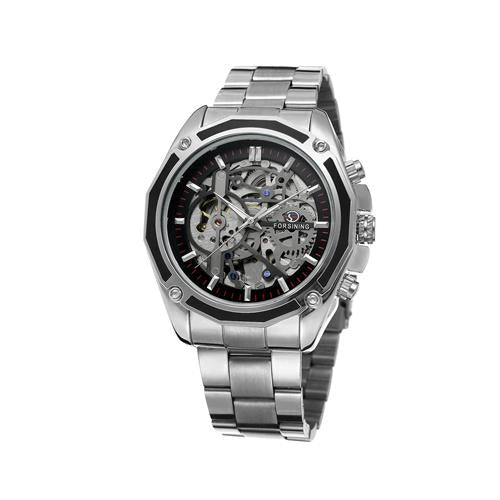 Men's Skeleton Automatic Watch - Stainless Steel Bracelet - FORSINING - Silver