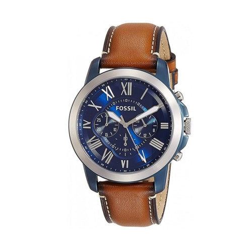 Fossil Men's Leather Watch - Brown and Blue