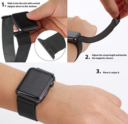 Apple Watch Band – Mesh Milanese Bracelet Strap Loop - 38mm / 40mm / 41mm – Black