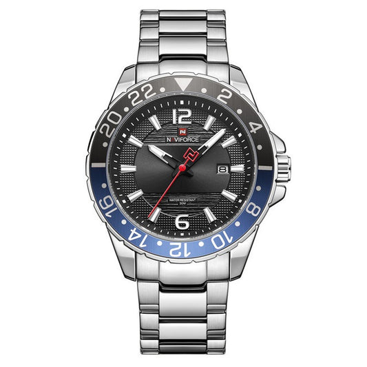 Naviforce Watch with Date Function - Stainless Steel - Silver and Black