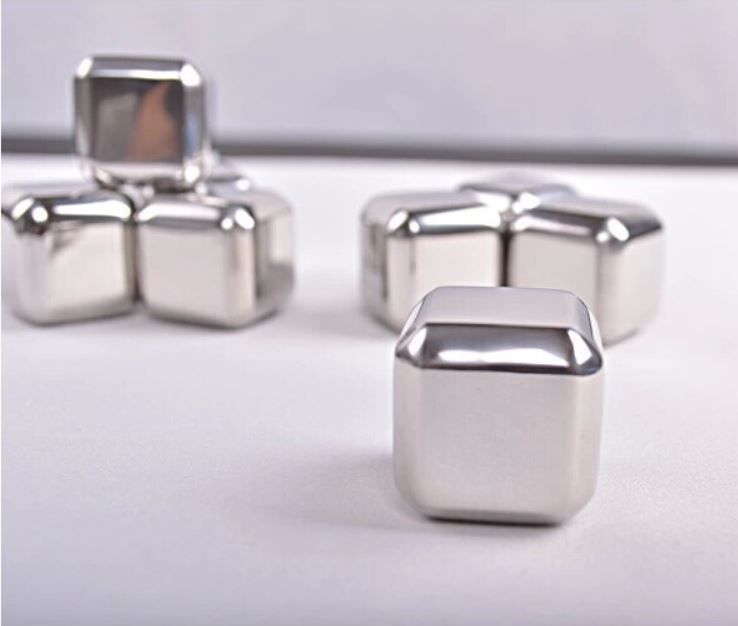 Stainless Steel Ice Cubes - Set of 4 Reusable Chiller Stone Cubes with Tong