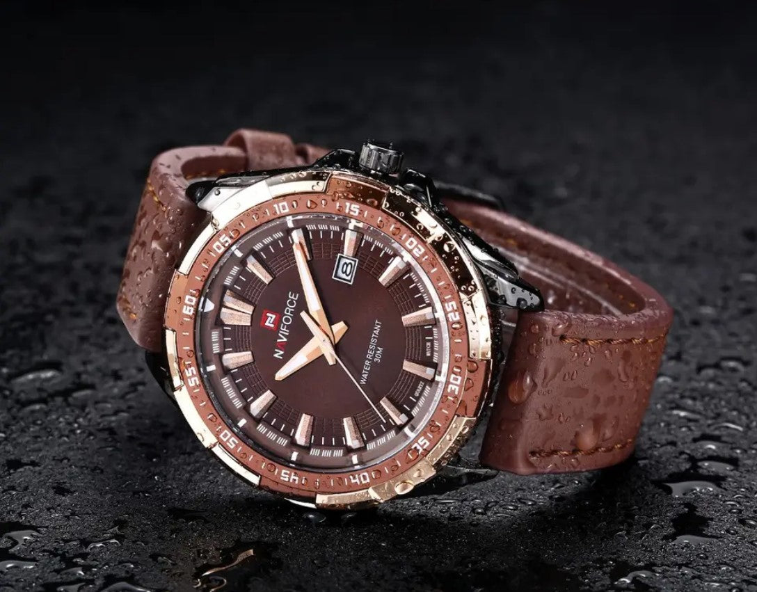 Naviforce Leather Wrist Watch - Coffee