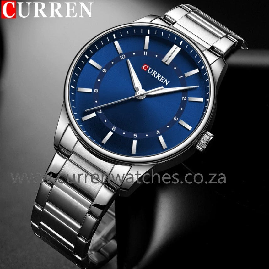 CURREN Sport Men's Watch - Luxury Male Stainless Steel Quartz Wristwatch - Silver and Blue