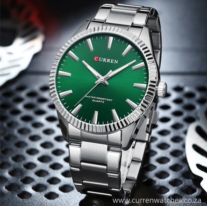 CURREN Watch - Men's Stainless Steel Quartz Business Wristwatch - Silver and Green