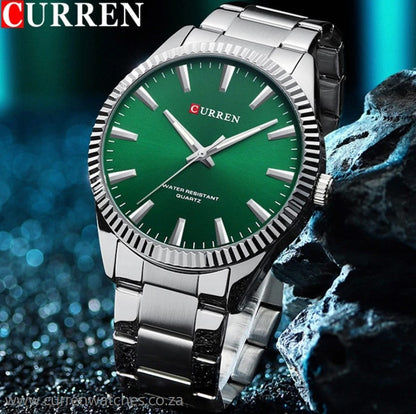 CURREN Watch - Men's Stainless Steel Quartz Business Wristwatch - Silver and Green