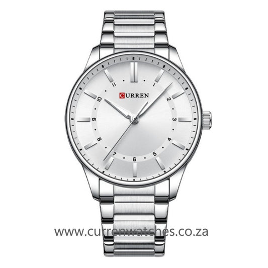 CURREN Sport Men's Watch - Luxury Male Stainless Steel Quartz Wristwatch - Silver and White