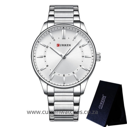 CURREN Sport Men's Watch - Luxury Male Stainless Steel Quartz Wristwatch - Silver and White